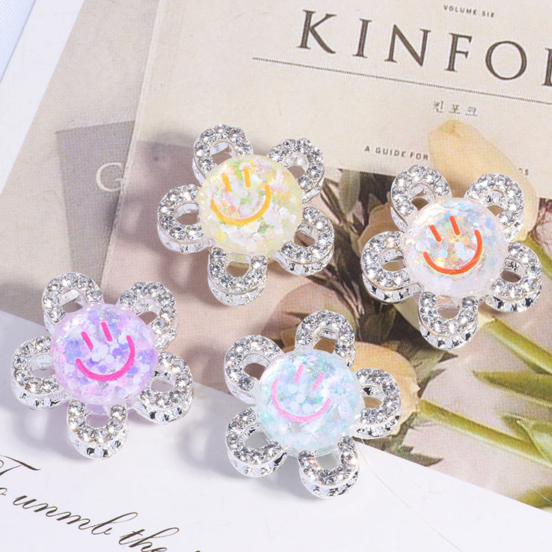Wholesale 3D Smiley Flower Full Diamond Crystal Ball Straight Hole Beads DIY Accessories